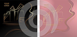 Vector abstract graphics composition of lines and waves, rose gold on black