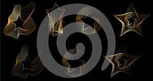 Vector abstract graphics of gold lines and shapes on a black background