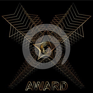 Vector abstract graphics of gold lines and shapes on a black background in the form of a star