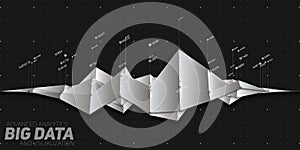 Vector abstract grayscale financial big data graph visualization. Futuristic infographics aesthetic design.
