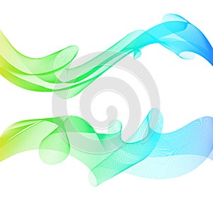Vector abstract green and blue decorative waves isolated on white background