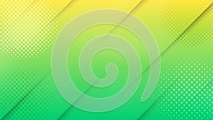 Vector Abstract Green and Yellow Gradient Background with Diagonal Lines and Circular Halftone Dots Texture