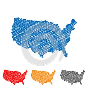 Vector abstract hatched american map. Flat design.