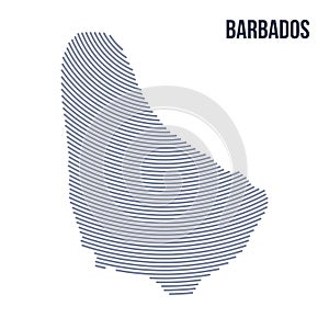 Vector abstract hatched map of Barbados with curve lines isolated on a white background.