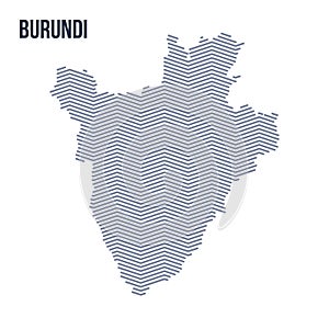 Vector abstract hatched map of Burundi with zig zag lines isolated on a white background.