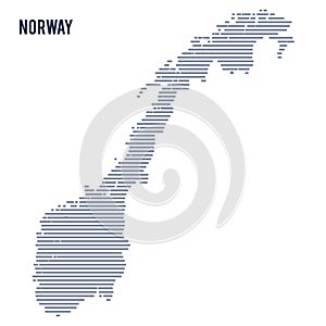 Vector abstract hatched map of Norway with lines isolated on a white background.