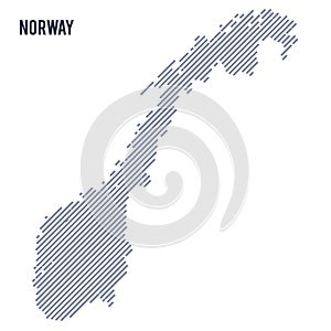 Vector abstract hatched map of Norway with oblique lines isolated on a white background.