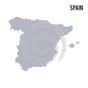 Vector abstract hatched map of Spain with lines isolated on a white background.