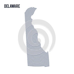 Vector abstract hatched map of of State of Delaware with curve lines isolated on a white background.