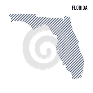 Vector abstract hatched map of State of Florida with oblique lines isolated on a white background.