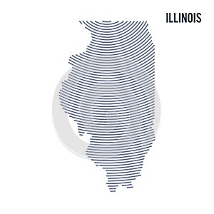 Vector abstract hatched map of of State of Illinois with curve lines isolated on a white background.