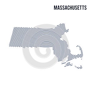 Vector abstract hatched map of of State of Massachusetts with curve lines isolated on a white background.