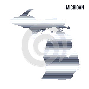 Vector abstract hatched map of State of Michigan with lines isolated on a white background.