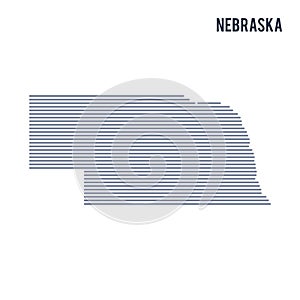 Vector abstract hatched map of State of Nebraska with lines isolated on a white background.