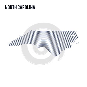 Vector abstract hatched map of of State of North Carolina with curve lines isolated on a white background.
