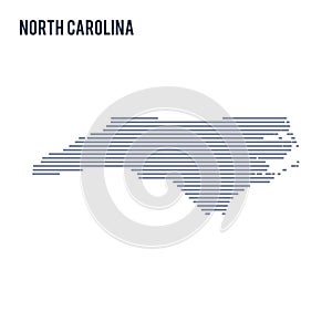Vector abstract hatched map of State of North Carolina with lines isolated on a white background.