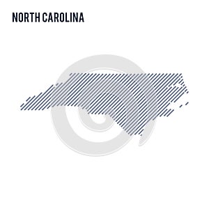 Vector abstract hatched map of State of North Carolina with oblique lines isolated on a white background.