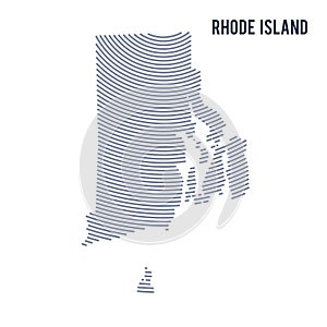 Vector abstract hatched map of of State of Rhode Island with curve lines isolated on a white background.