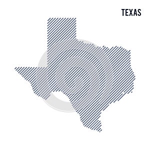 Vector abstract hatched map of State of Texas with oblique lines isolated on a white background.