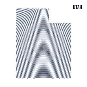 Vector abstract hatched map of of State of Utah with curve lines isolated on a white background.