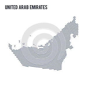 Vector abstract hatched map of United Arab Emirates with curve lines isolated on a white background.