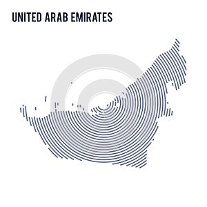 Vector abstract hatched map of United Arab Emirates with spiral lines isolated on a white background.