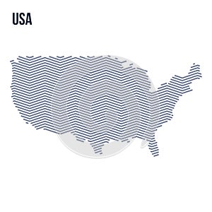Vector abstract hatched map of the United States of America with zig zag lines isolated on a white background.