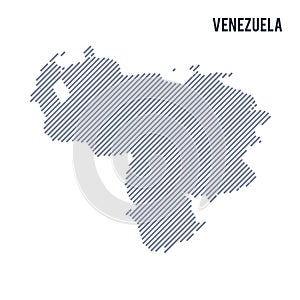 Vector abstract hatched map of Venezuela with oblique lines isolated on a white background.