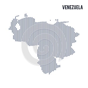 Vector abstract hatched map of Venezuela with vertical lines isolated on a white background.