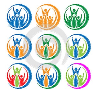 Vector abstract hatched people in circle. Flat design.