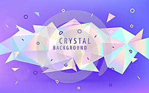 Vector abstract holographic 3d shape, facet triangle low poly banner, background. Shiny trendy colors horizontal