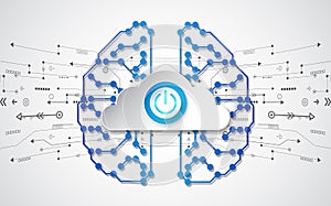 Vector abstract human brain on technology background and cloud intelligence concept, illustration