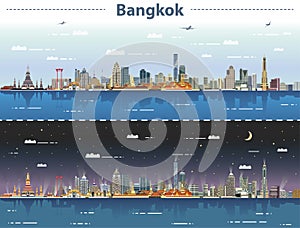 Vector abstract illustration of Bangkok skyline at day and night