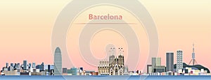 Vector abstract illustration of Barcelona city skyline at sunrise