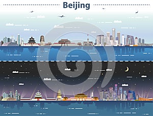 Vector abstract illustration of Beijing skyline at day and night
