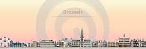 Vector abstract illustration of Brussels city skyline at sunrise