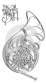 Vector abstract illustration drawing of French horn.