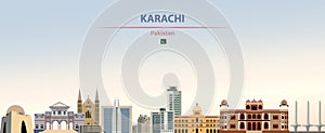 Vector abstract illustration of Karachi city skyline on colorful gradient beautiful daytime background