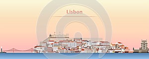 Vector abstract illustration of Lisbon city skyline at sunrise