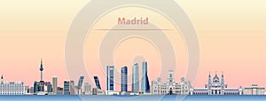 Vector abstract illustration of Madrid city skyline at sunrise