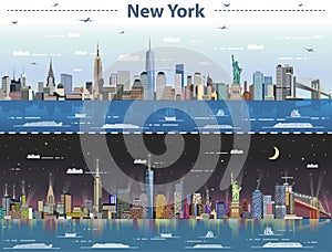 Vector abstract illustration of New York at day and night