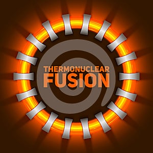 Vector abstract illustration of thermonuclear fusion reactor. Plasma current flows in toroidal field coils. photo