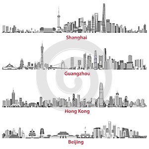 Vector abstract illustrations of Shanghai, Guangzhou, Hong Kong and Beijing skylines