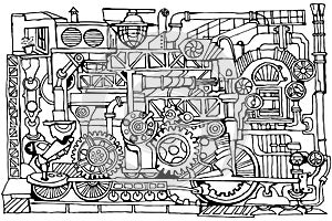 Vector abstract industry or steampunk  black and white background.