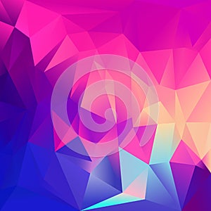 Vector abstract irregular polygon square background - triangle low poly pattern neon pink