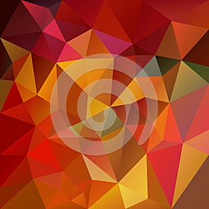 Vector irregular polygonal square background - triangle low poly pattern - orange, yellow, red, brown, khaki color