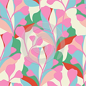 Vector abstract leaf with color-blocking background illustration seamless repeat pattern