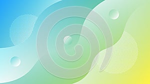 Vector Abstract Light Blue, Green and Yellow Gradient Fluid Style Background with Simple Wavy Lines and Circles