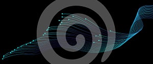 Vector abstract light lines wavy flowing dynamic in blue green colors isolated on black background