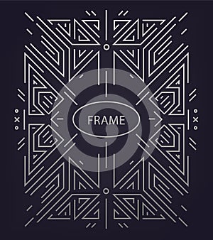 Vector abstract linear geometric background, retro frame, design template. Decorative border for greeting card